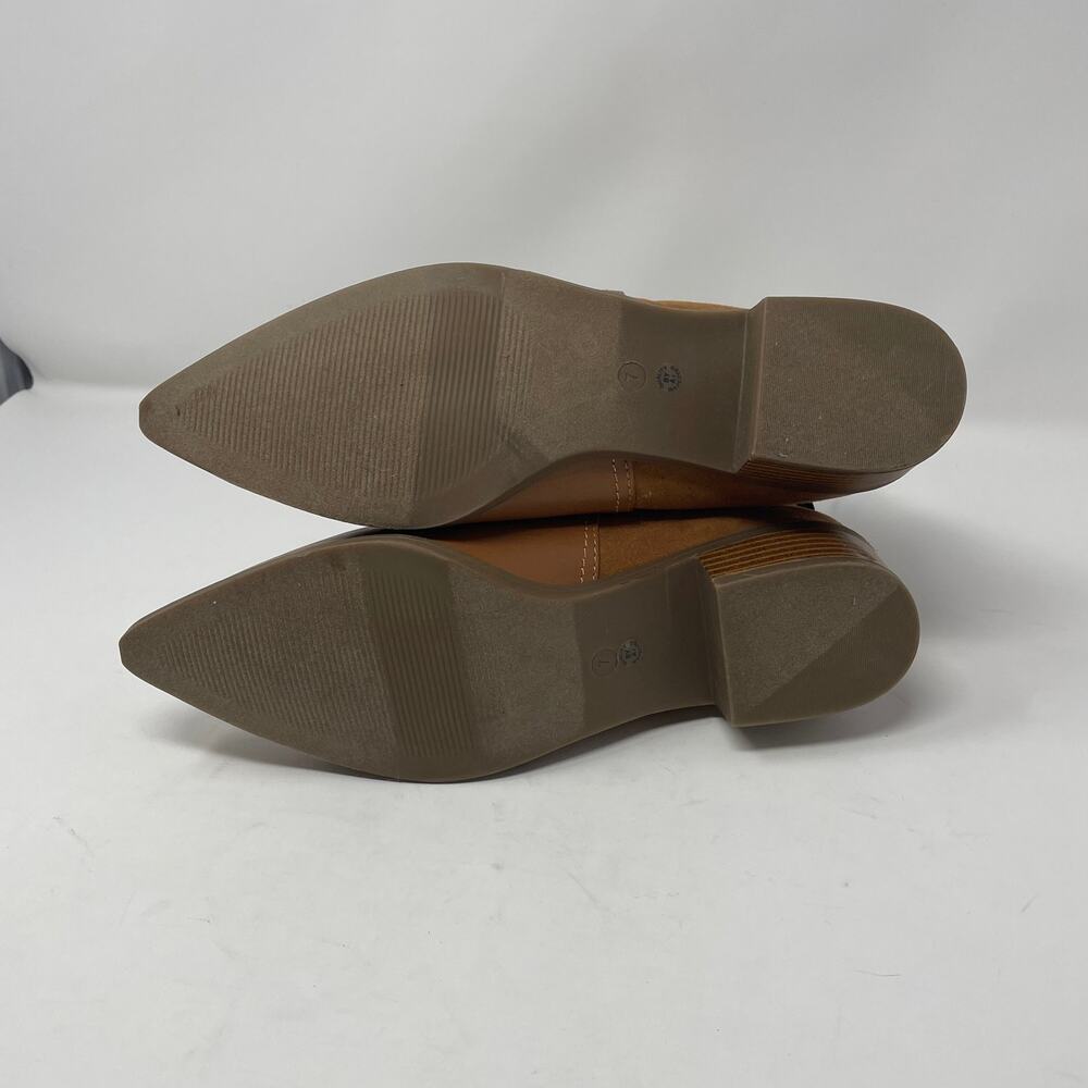 Liz Claiborne Barrington Boots 7 Brown Faux Leather Pointed Toe Stacked Heel - Picture 5 of 9